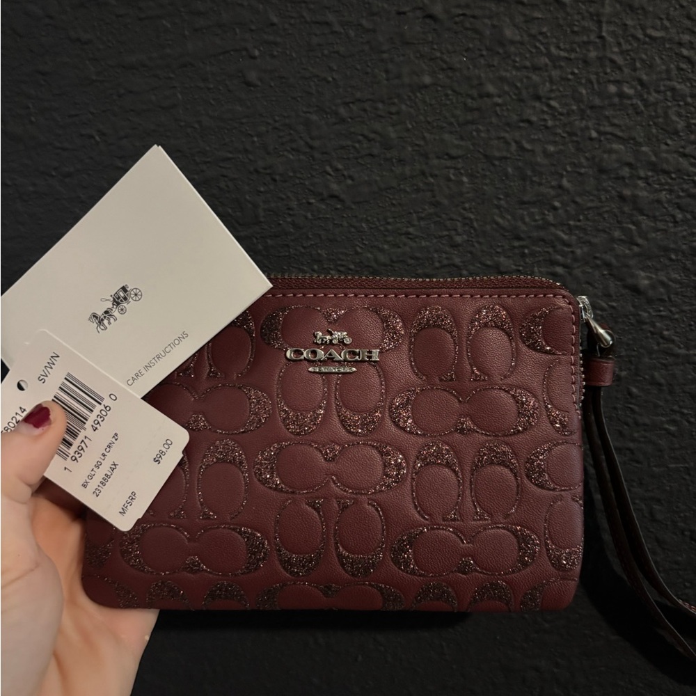 Coach Maroon Embossed Wristlet